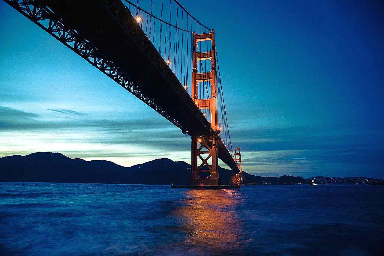 美国金门大桥夜景唯美图片空间摄影
