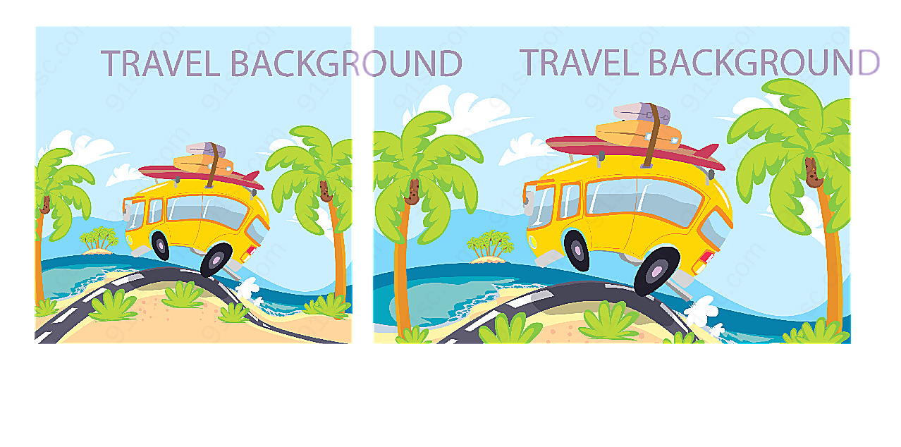 沙滩度假车插画矢量插画