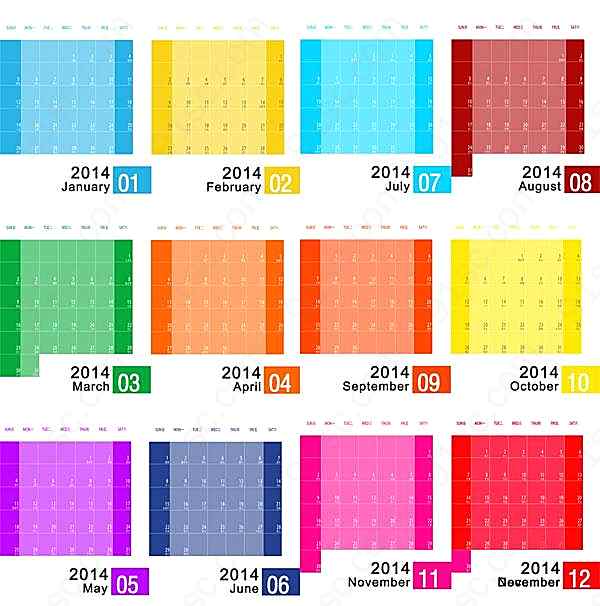 2014炫彩日历模板设计创意概念