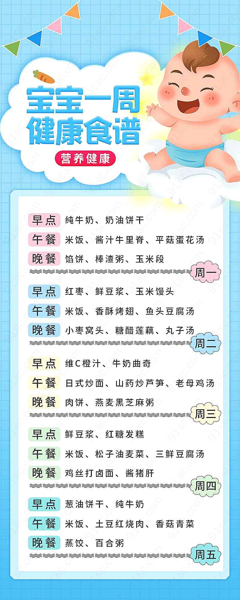 餐饮美食宝宝一周健康食谱 小清新
