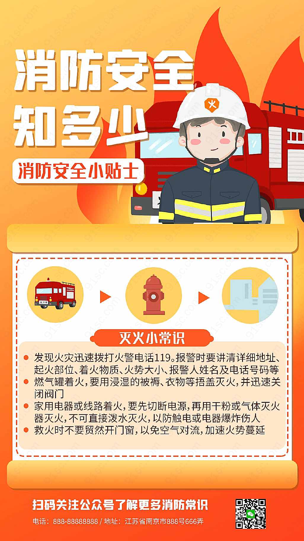 手机消防安全知识普及海报手机海报手机营销图新媒体用图下载