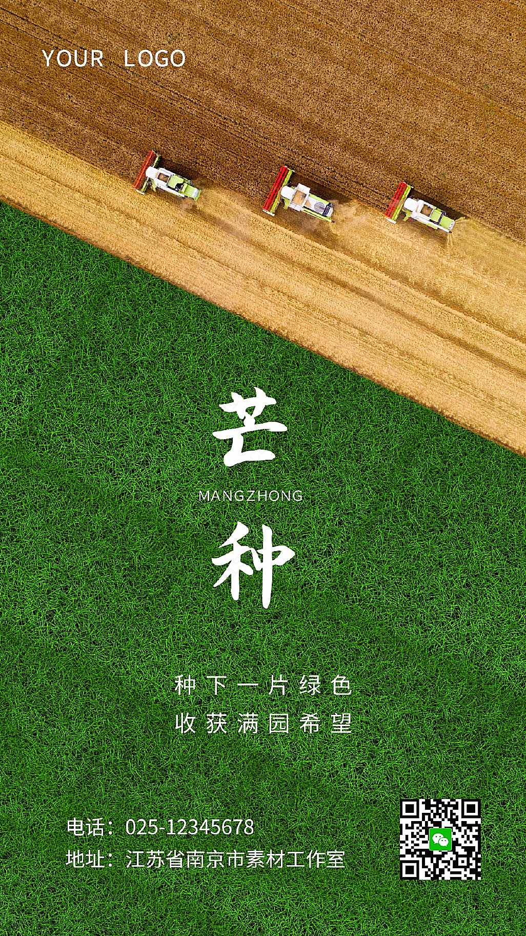 绿色生活简约时尚芒种节气手机宣传海报新媒体用图下载